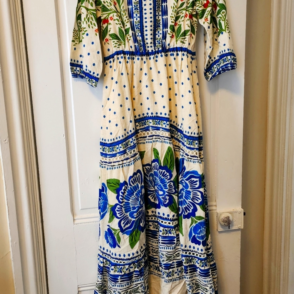 FARM Rio Blue and Green Floral Maxi Dress